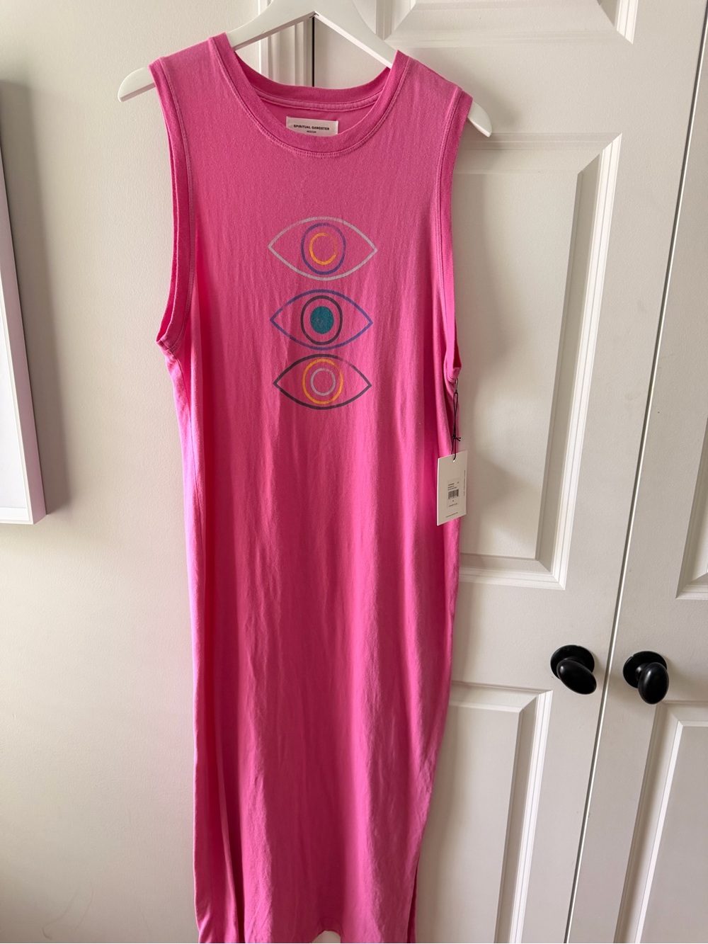 Spiritual Gangster Hot Pink Sleeveless Eye Graphic Maxi Dress